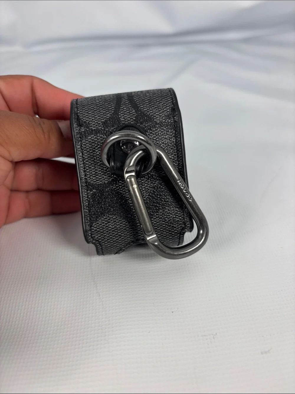 Coach Black Mini Leather Key Pouch with Signature Print